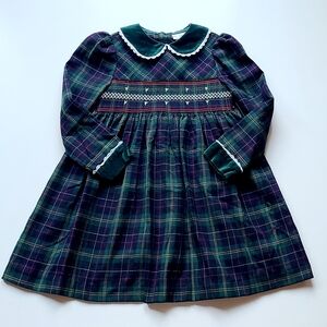 ❤Vintage~ BT Kids Girls 6X Plaid Velvet Smocked Dress Fall Holiday Christmas 90s